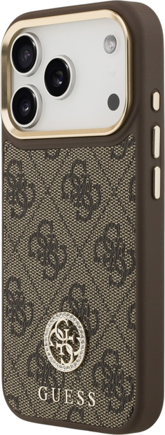 Панель Guess 4G Strass Logo & Big Strap Metal Buttons MagSafe для iPhone 17 Pro Brown (3666339550974) - зображення 2