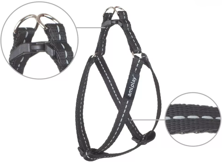 Шлея регульована для собак Amiplay Reflective M 30-55 см Чорна (5907563215856) - зображення 2