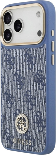 Панель Guess 4G Strass Logo & Big Strap Metal Buttons MagSafe для iPhone 17 Pro Max Blue (3666339551285) - зображення 2
