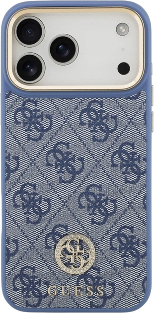 Панель Guess 4G Strass Logo & Big Strap Metal Buttons MagSafe для iPhone 17 Pro Max Blue (3666339551285) - зображення 3