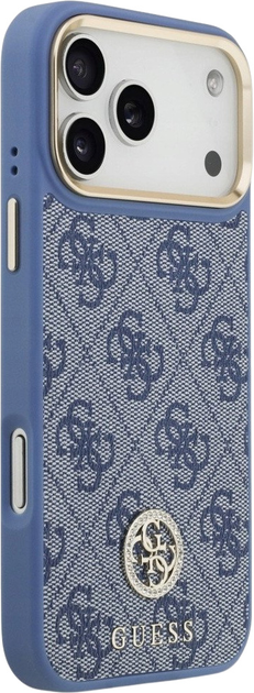 Панель Guess 4G Strass Logo & Big Strap Metal Buttons MagSafe для iPhone 17 Pro Max Blue (3666339551285) - зображення 4