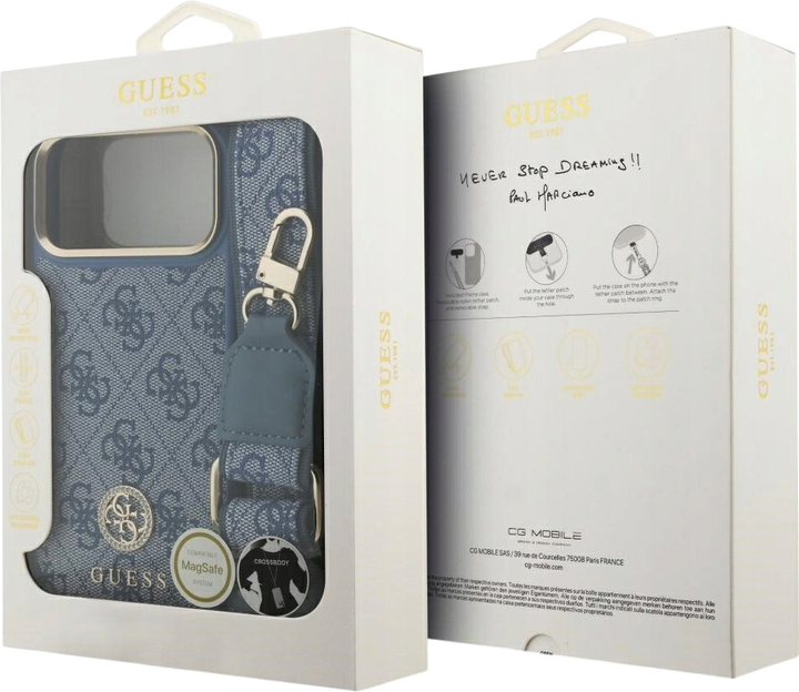 Панель Guess 4G Strass Logo & Big Strap Metal Buttons MagSafe для iPhone 17 Pro Max Blue (3666339551285) - зображення 9