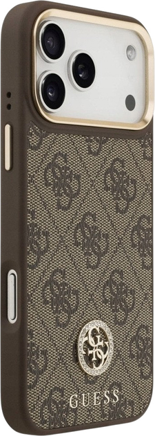 Панель Guess 4G Strass Logo & Big Strap Metal Buttons MagSafe для iPhone 17 Pro Max Brown (3666339550981) - зображення 4
