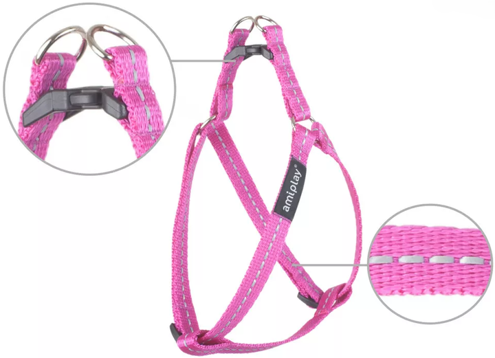 Шлея регульована для собак Amiplay Reflective S 20-35 см Рожева (5907563218581) - зображення 2