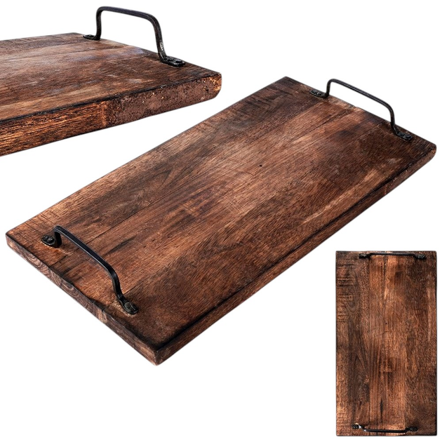 Taca do serwowania Vilde drewniana z uchwytami 40.5 x 5.5 x 21.5 cm (8719987847523) - obraz 3