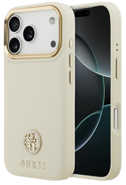 Панель Guess Grained Strass Logo MagSafe для iPhone 17 Pro Beige - зображення 1