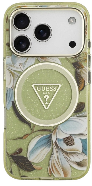 Панель Guess IML Glitter Flowers TriangleMagSafe для iPhone 17 Pro Max Green - зображення 1