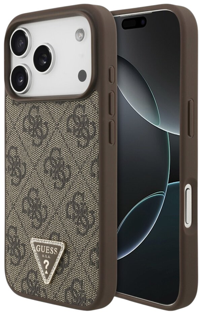 Панель Guess Leather 4G Triangle StrassMagSafe для iPhone 17 Pro Brown - зображення 1