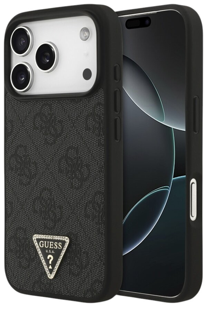 Панель Guess Leather 4G Triangle StrassMagSafe для iPhone 17 Pro Max Black - зображення 1