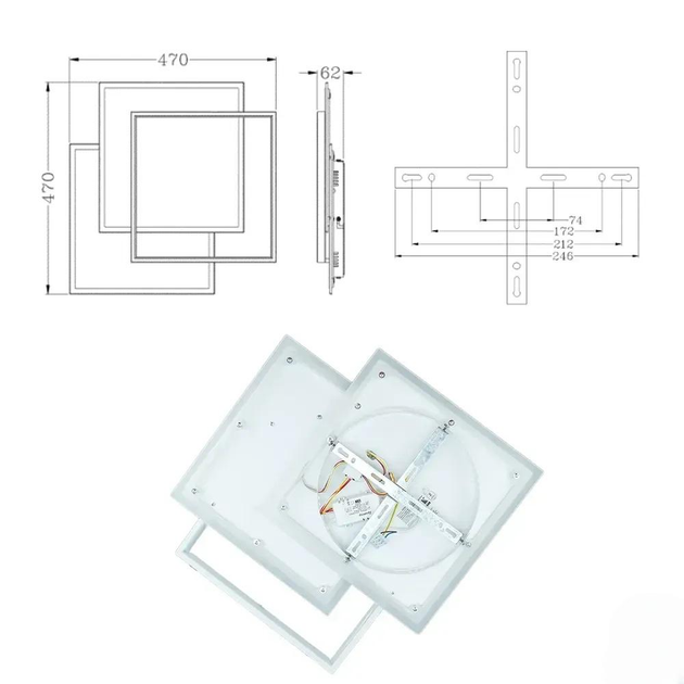 Керована світлодіодна люстра Esllse VEGA triple 80W 3S-ON/OFF 470х470х60-WHITE/WHITE-220-IP20 - зображення 11