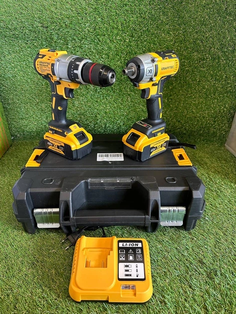 Комплект акумуляторного інструменту Krafftec KT48-6A чорний 2в1 (гайковерт шуруповерт) - зображення 2