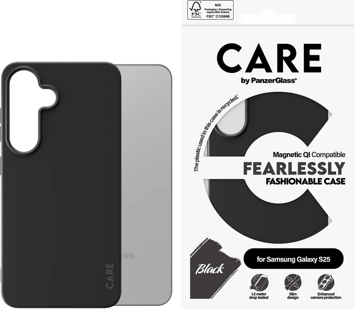 Etui plecki CARE by PanzerGlass Fashionable Case Black w. QI Compatible do Samsung Galaxy S25 (CRRFBQIG38388) - obraz 3