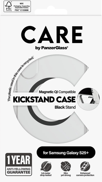 Etui plecki CARE by PanzerGlass Case Transparent w. Black Kickstand & Qi Compatible do Samsung Galaxy S25 Plus (CRRFBKQG37942) - obraz 4