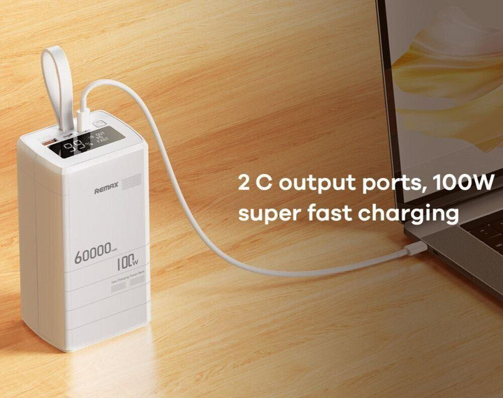 Потужний Повербанк Powerbank REMAX 60 000 mAh RPP-650, PD 100 Вт, заряджання ноутбуків, 2×USB-C + USB-A - зображення 4