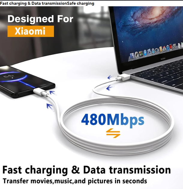 Кабель для Xiaomi USB Type-C 6A ( 33W 45W 67W 90W 100W 120W ) White 100см. для быстрой зарядки смартфона data кабель - Фото 9 Кабель для Xiaomi USB Type-C 6A ( 33W 45W 67W 90W 100W 120W ) White 100см. для быстрой зарядки смартфона data кабель - изображение 9