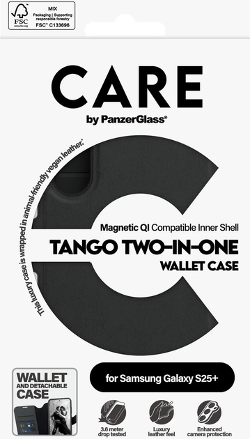 Etui z klapką CARE by PanzerGlass Tango 2-in-1 Wallet Case w. Qi Compatible do Samsung Galaxy S25 Plus Black (CRRFTWLG37942) - obraz 5