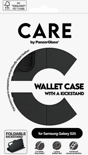Etui z klapką CARE by PanzerGlass Wallet Case w. Kickstand do Samsung Galaxy S25 Black (CRRFEWLG38388) - obraz 5