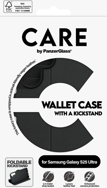 Etui z klapką CARE by PanzerGlass Wallet Case w. Kickstand do Samsung Galaxy S25 Ultra Black (CRRFEWLG38488) - obraz 5