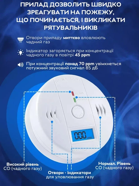 Сигналізатор газу побутовий, датчик витоку чадного газу - зображення 5