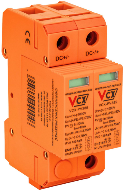 Ogranicznik przepięć fotowoltaiczny VCX DC klasy C 2P (T2) 1000 V PV 385 VCX (DC C2P 1000 PV385) - obraz 1