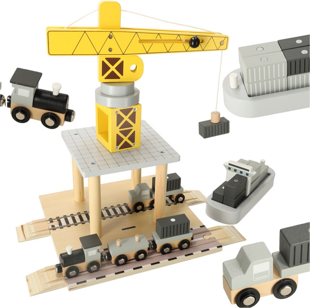 Дерев'яний ігровий набір KIK Морський порт - кран журавель, корабель та машинки KX3774 (5903039750975) - зображення 6