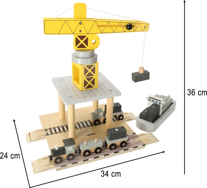 Дерев'яний ігровий набір KIK Морський порт - кран журавель, корабель та машинки KX3774 (5903039750975) - зображення 7