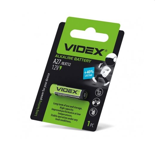 Щелочная батарейка Videx A27 12V 8LR732 блистер. Лужна батарея Videx 27A 12V 8LR732. Элемент питания 1шт - Фото 1 Щелочная батарейка Videx A27 12V 8LR732 блистер. Лужна батарея Videx 27A 12V 8LR732. Элемент питания 1шт - изображение 1