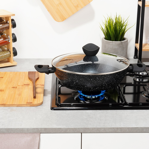 Patelnia Vilde Black Line granitowa z pokrywką 28 cm (5904316492687) - obraz 4