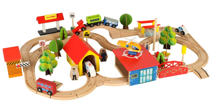 Kolejka drewniana Ikonka pociąg lokomotywa miasto 69 elementów KX3495 (5903039754195) - obraz 1