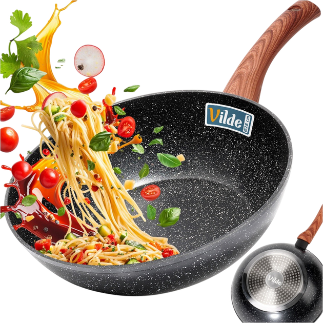 Сковорода-вок Vilde Black & Wood гранітова 28 см (5904316492069) - зображення 6