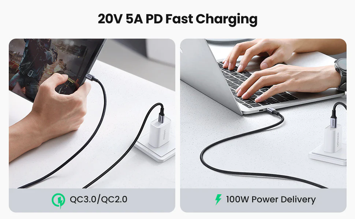 Кабель Type-C UGREEN US316 для быстрой зарядки iPhone 16 15 MacBook iPad Pro PD100W 5A 1m Black (70427) - изображение 5