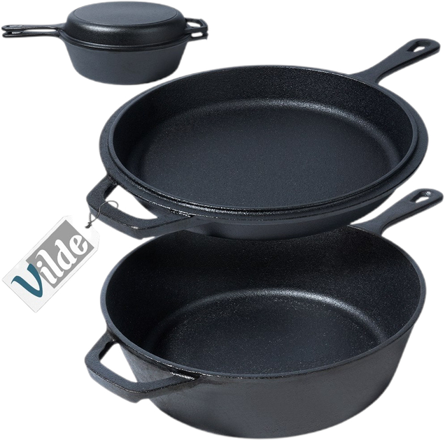 Zestaw patelni żeliwnych Vilde Cast Line Patelnia 42x27x3,5 cm + Głęboka patelnia 42x26,5x8 cm (5904316471705) - obraz 11