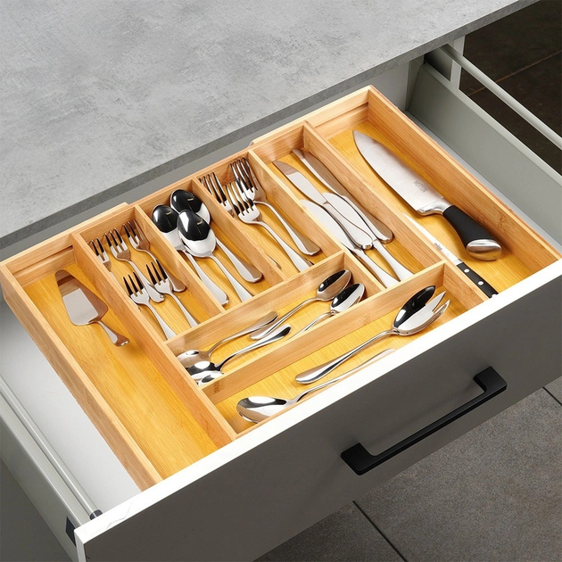 Wkład na sztućce do szuflady Vilde rozsuwany bambusowy Brązowy 35.5-54.5 x 45.5 cm (5904316492519) - obraz 2