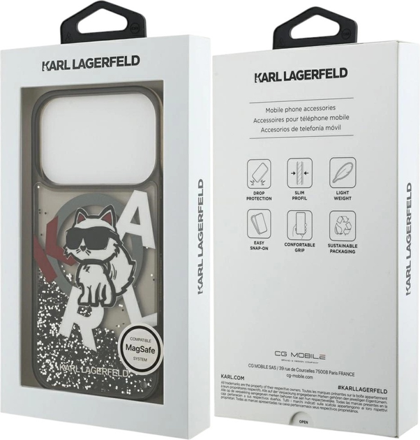 Панель Karl Lagerfeld Liquid Glitter Choupette Logo MagSafe для Apple iPhone 17 Pro Black (3666339504854) - зображення 8