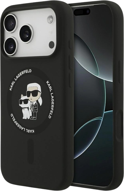 Etui Karl Lagerfeld Silicone Karl&Choupette Ring MagSafe do Apple iPhone 17 Pro Max Black (3666339549565) - obraz 1