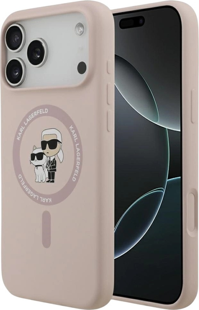 Etui Karl Lagerfeld Silicone Karl&Choupette Ring MagSafe do Apple iPhone 17 Pro Max Pink (3666339549442) - obraz 1