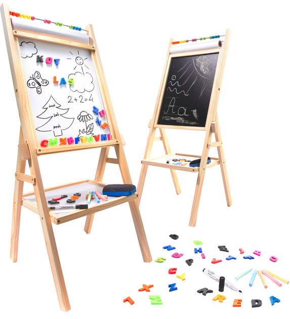 Tablica magnetyczna kredowa Ikonka dwustronna, drewniana, literki, kreda 38 x 37 x 90 cm (5903039705951) - obraz 1