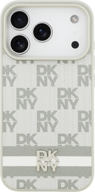 Etui DKNY Checkered with Printed Stripes do Apple iPhone 17 Pro Beige (3666339545772) - obraz 2