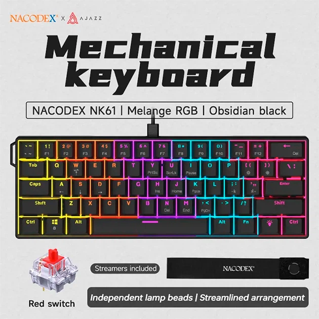 Ігрова клавіатура AJAZZ NK61 / HOT SWAP / MX RED / RGB / Obsidian