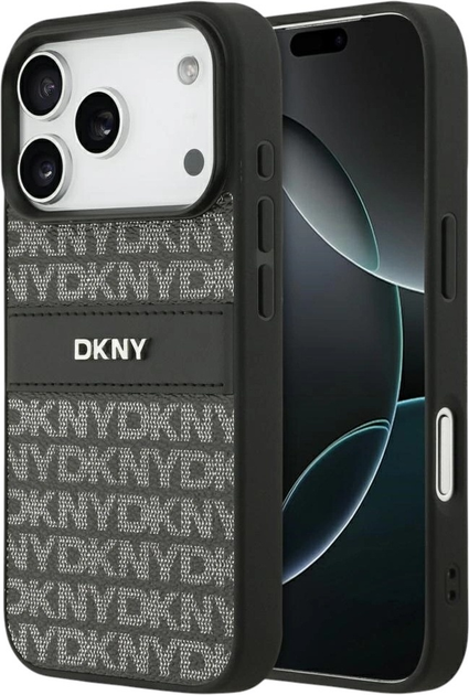 Etui DKNY Repeat Texture Pattern with Tonal Stripe do Apple iPhone 17 Pro Black (3666339545734) - obraz 1