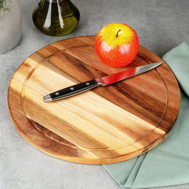 Дошка для нарізання та сервірування Excellent Houseware дерев’яна Коричнева 30 см (8720573838788) - зображення 5