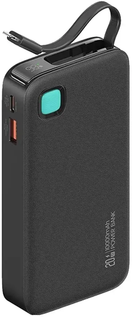 УМБ Usams US-CD224 USB-C Retractable 10000 mAh PD 20W Black (6958444910093) - зображення 1
