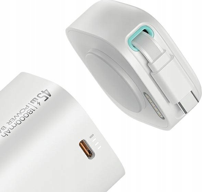 УМБ Usams US-CD216 XMF USB-C Retractable 18000 mAh PD 45W White (6958444907628) - зображення 3