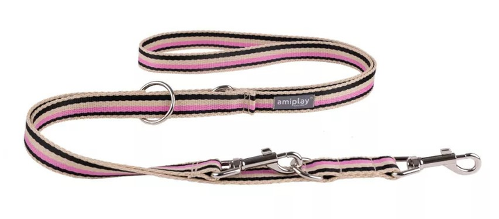 Повідець Amiplay Popular M 6в1 Смужки Чорно-рожевий (5907563314337) - зображення 1