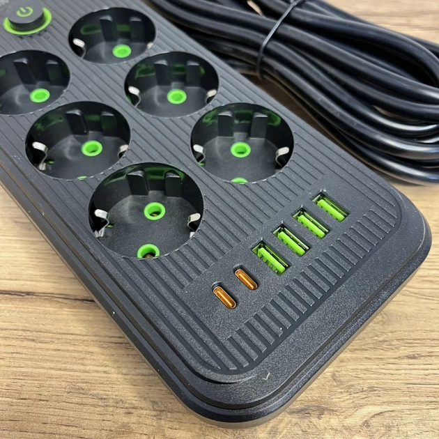 Удлинитель с 6 розетками 4 USB-A 2 USB-C портами 2500W 5 метров - Фото 2 Удлинитель с 6 розетками 4 USB-A 2 USB-C портами 2500W 5 метров - изображение 2