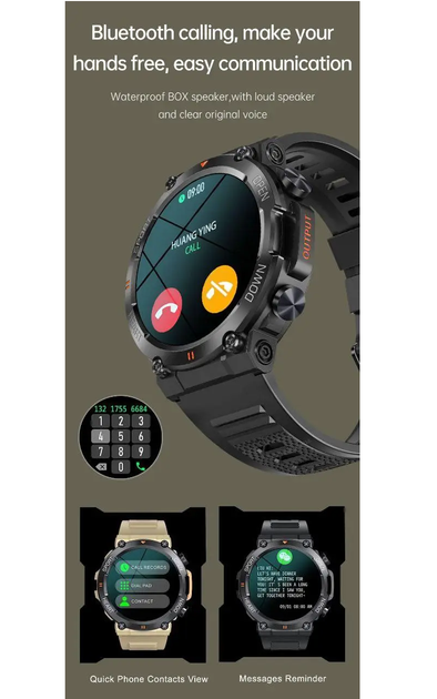 Смарт годинник тактичний військовий Mevaden Hunter Army Black 1.39 inch Bluetooth 5.0 дзвінки - Фото 5 Смарт годинник тактичний військовий Mevaden Hunter Army Black 1.39 inch Bluetooth 5.0 дзвінки - изображение 5