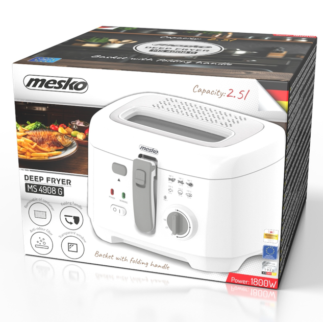Фритюрниця Mesko MS 4908 G, 2,5 л, 1800 Вт, з терморегулятором, знімною чашею для олії, фільтром у кришці, захист від перегріву, Польща - изображение 13