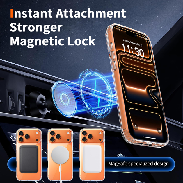 Противоударный чехол для iPhone 17 Pro IPAKY Comely Magsafe Series Прозрачный - изображение 5