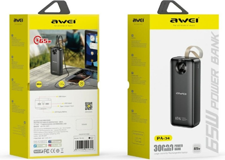УМБ Awei PA-34 30000mAh 65W Black (6954284025324) - зображення 2