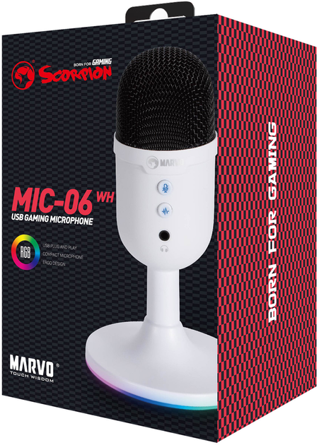 Mikrofon Marvo MIC-06 RGB USB White (MIC-06 WH) - obraz 4